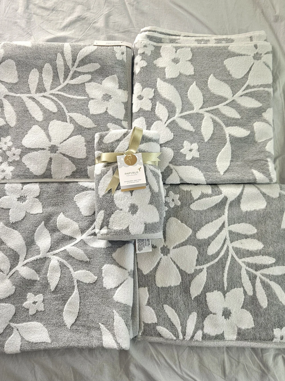 Papyrus Gray & White Floral Towel Set